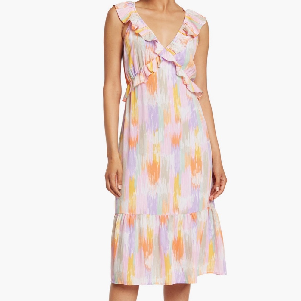 {Collective Concepts} Orange Pink Ruffled Tiered Sundress